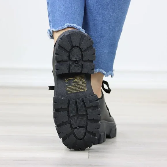 Black Chunky Lace-Up Lug Sole Oxford Platform Women's Shoes - Picture 7 of 12